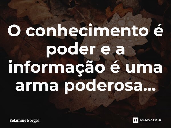 ⁠⁠O conhecimento é poder e a informação é uma arma poderosa...... Frase de Selamine Borges.