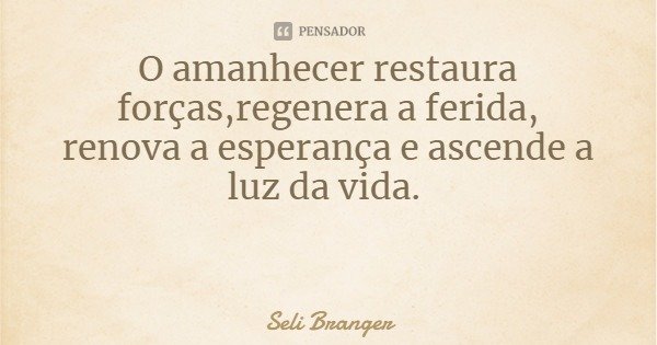 O amanhecer restaura forças,regenera a ferida,
renova a esperança e ascende a luz da vida.... Frase de Seli Branger.