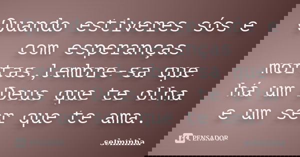 Quando estiveres sós e com esperanças mortas,lembre-sa que há um Deus que te olha e um ser que te ama.... Frase de Selminha.