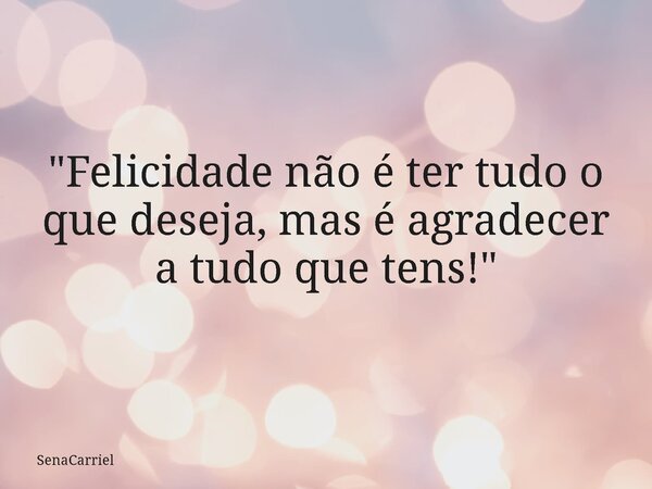 "Felicidade não é ter tudo o que deseja, mas é agradecer a tudo que tens!"... Frase de SenaCarriel.