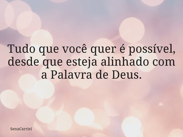 Tudo que você quer é possível, desde que esteja alinhado com a Palavra de Deus.... Frase de SenaCarriel.