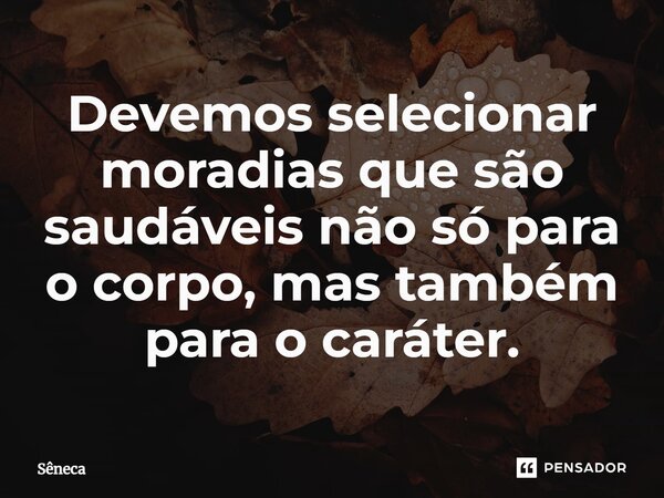 Devemos selecionar moradias que são saudáveis não só para o corpo, mas também para o caráter.... Frase de Sêneca.