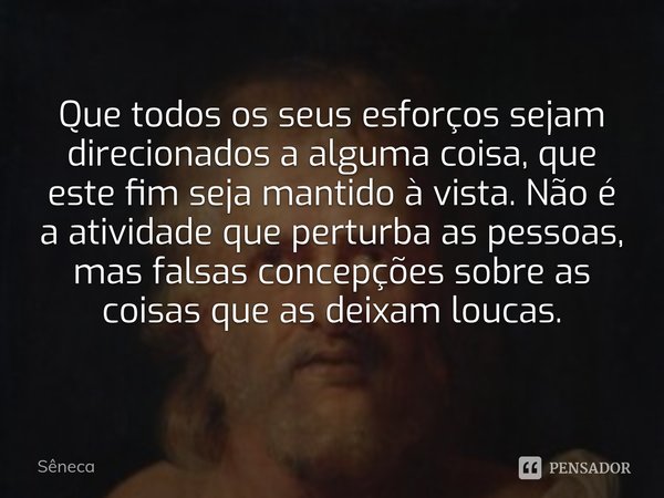 ⁠Que todos os seus esforços sejam direcionados a alguma coisa, que este fim seja mantido à vista. Não é a atividade que perturba as pessoas, mas falsas concepçõ... Frase de Sêneca.