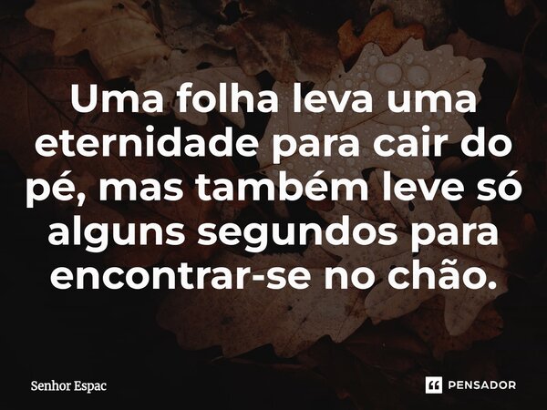 ⁠Uma folha leva uma eternidade para cair do pé, mas também leve só alguns segundos para encontrar-se no chão.... Frase de Senhor Espac.