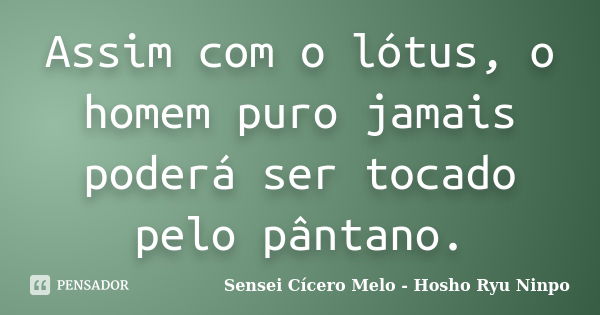 Assim com o lótus, o homem puro jamais poderá ser tocado pelo pântano.... Frase de Sensei Cícero Melo - Hosho Ryu Ninpo.