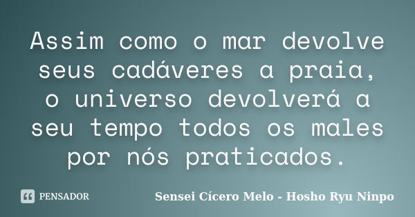 Assim como o mar devolve seus cadáveres a praia, o universo devolverá a seu tempo todos os males por nós praticados.... Frase de Sensei Cícero Melo  Hosho Ryu Ninpo.