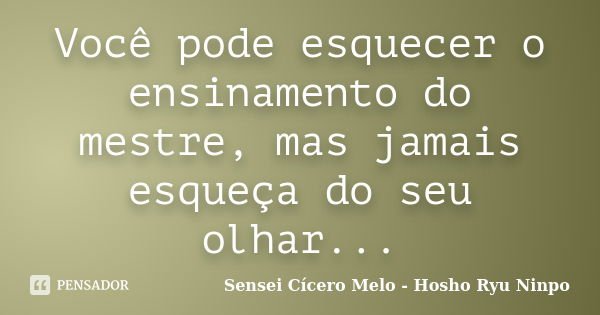 Você pode esquecer o ensinamento do mestre, mas jamais esqueça do seu olhar...... Frase de Sensei Cícero Melo - Hosho Ryu Ninpo.