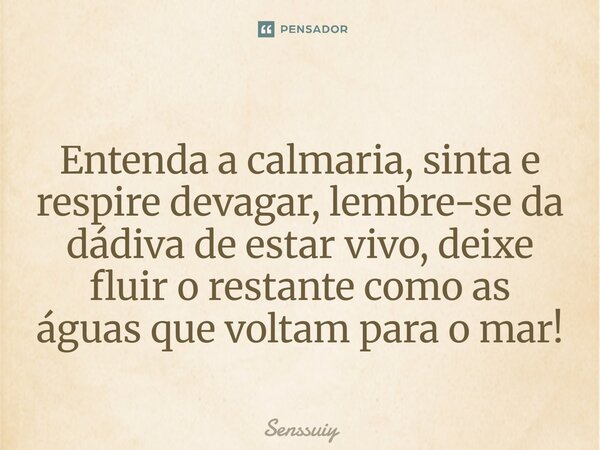 ⁠Entenda a calmaria, sinta e respire devagar, lembre-se da Dádiva de estar Vivo, deixe fluir o restante como as águas que voltam para o Mar!... Frase de Senssuiy.