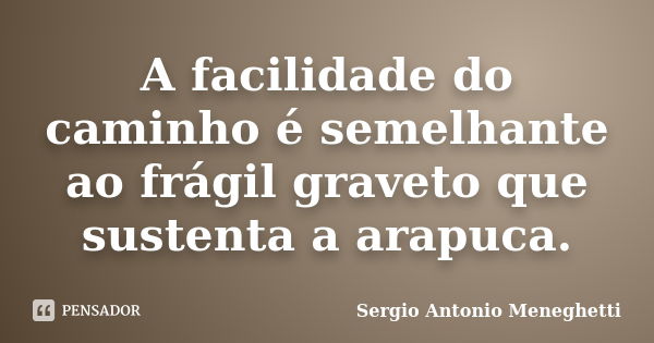 A facilidade do caminho é semelhante ao frágil graveto que sustenta a arapuca.... Frase de Sergio Antonio Meneghetti.