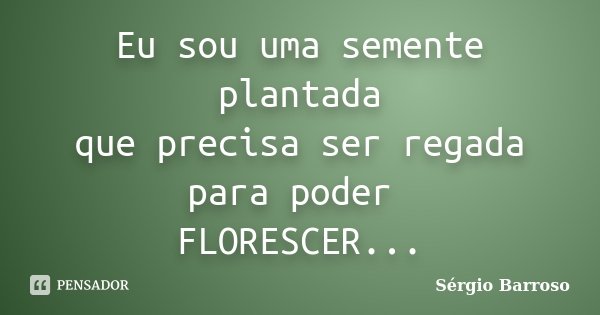 Eu sou uma semente plantada que precisa ser regada para poder FLORESCER...... Frase de Sérgio Barroso.