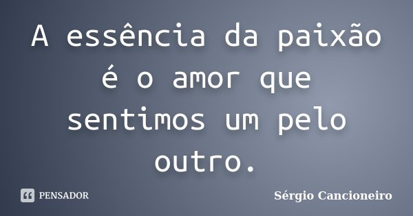 A essência da paixão é o amor que sentimos um pelo outro.... Frase de Sérgio Cancioneiro.