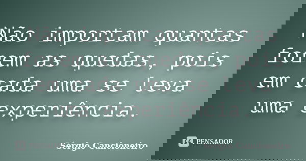 Não importam quantas forem as quedas, pois em cada uma se leva uma experiência.... Frase de Sérgio Cancioneiro.