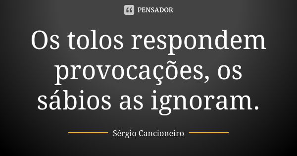 Os tolos respondem provocações, os sábios as ignoram.... Frase de Sérgio Cancioneiro.