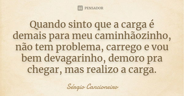 Quando sinto que a carga é demais para meu caminhãozinho, não tem problema, carrego e vou bem devagarinho, demoro pra chegar, mas realizo a carga.... Frase de Sérgio Cancioneiro.