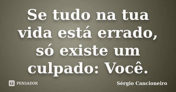 Se tudo na tua vida está errado, só existe um culpado: Você.... Frase de Sérgio Cancioneiro.