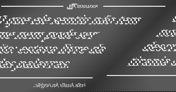 O que ele sentiu não tem nome nem pode ser descrito: estava livre da tirania das palavras.... Frase de Sérgio de Paula Reis.