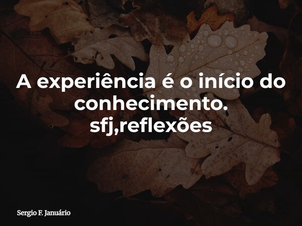 A experiência é o início do conhecimento. sfj,reflexões⁠... Frase de Sergio F. Januário.