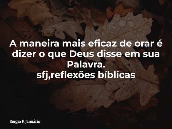 A maneira mais eficaz de orar é dizer o que Deus disse em sua Palavra. sfj,reflexões bíblicas⁠... Frase de Sergio F. Januário.