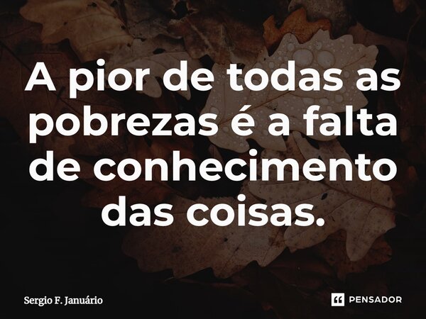 ⁠A pior de todas as pobrezas é a falta de conhecimento das coisas.... Frase de Sergio F. Januario.