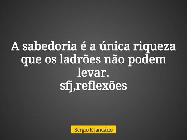 A sabedoria é a única riqueza que os ladrões não podem levar. sfj,reflexões⁠... Frase de Sergio F. Januário.