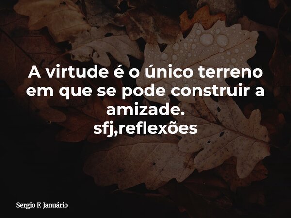 A virtude é o único terreno em que se pode construir a amizade. sfj,reflexões⁠... Frase de Sergio F. Januário.