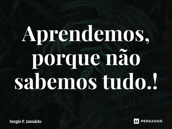 ⁠Aprendemos, porque não sabemos tudo.!... Frase de Sergio F. Januario.