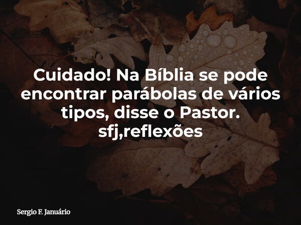 Cuidado! Na Bíblia se pode encontrar parábolas de vários tipos, disse o Pastor. sfj,reflexões⁠... Frase de Sergio F. Januário.