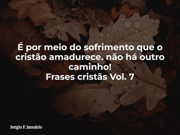 É por meio do sofrimento que o cristão amadurece. não há outro caminho! Frases cristãs Vol. 7⁠... Frase de Sergio F. Januário.