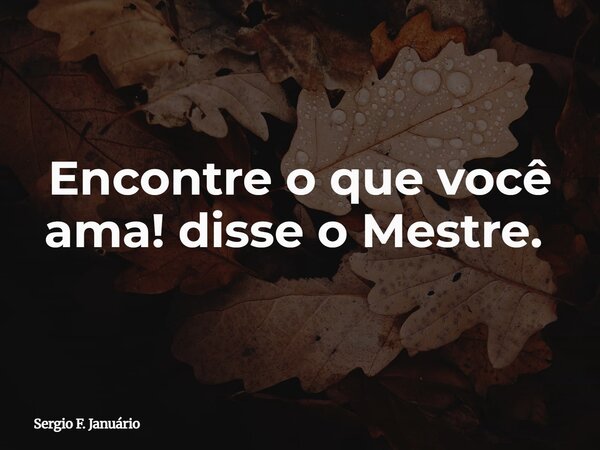 Encontre o que você ama! disse o Mestre. ⁠... Frase de Sergio F. Januário.