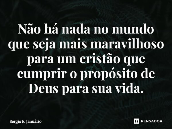 ⁠Não há nada no mundo que seja mais maravilhoso para um cristão que cumprir o propósito de Deus para sua vida.... Frase de Sergio F. Januario.