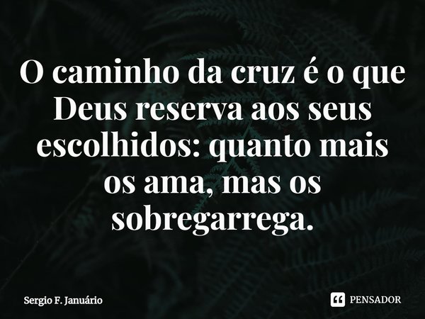 ⁠O caminho da cruz é o que Deus reserva aos seus escolhidos: quanto mais os ama, mas os sobregarrega.... Frase de Sergio F. Januario.