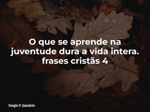 O que se aprende na juventude dura a vida intera. frases cristãs 4⁠... Frase de Sergio F. Januário.
