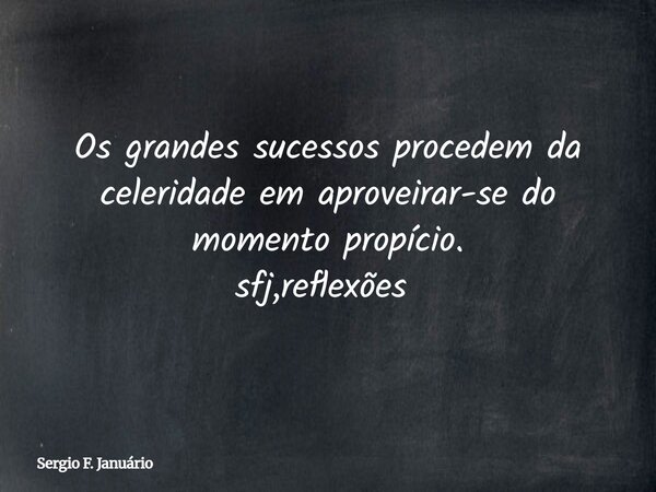 Os grandes sucessos procedem da celeridade em aproveirar-se do momento propício. sfj,reflexões ⁠... Frase de Sergio F. Januário.