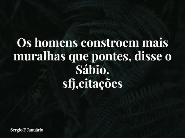 Os homens constroem mais muralhas que pontes, disse o Sábio. sfj,citações⁠... Frase de Sergio F. Januário.