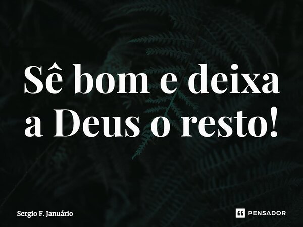 ⁠Sê bom e deixa a Deus o resto!... Frase de Sergio F. Januario.