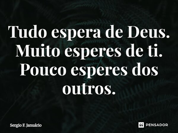 ⁠Tudo espera de Deus. Muito esperes de ti. Pouco esperes dos outros.... Frase de Sergio F. Januario.