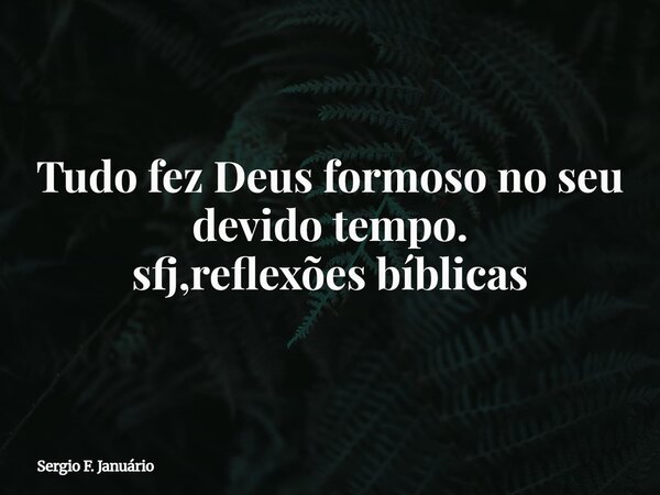 Tudo fez Deus formoso no seu devido tempo. sfj,reflexões bíblicas⁠... Frase de Sergio F. Januário.