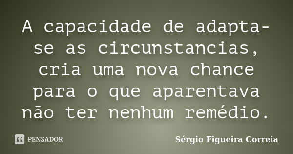 A capacidade de adapta-se as circunstancias, cria uma nova chance para o que aparentava não ter nenhum remédio.... Frase de Sérgio Figueira Correia.