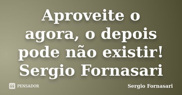 Aproveite o agora, o depois pode não existir! Sergio Fornasari... Frase de Sergio Fornasari.