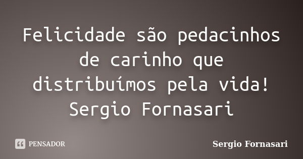 Felicidade são pedacinhos de carinho que distribuímos pela vida! Sergio Fornasari... Frase de Sergio Fornasari.