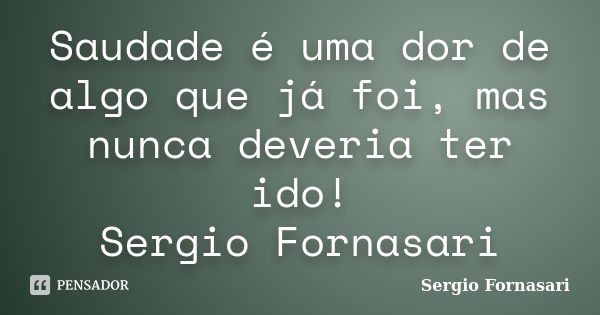 Saudade é uma dor de algo que já foi, mas nunca deveria ter ido! Sergio Fornasari... Frase de Sergio Fornasari.