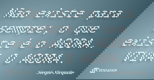 Não existe para sempre; o que existe é o AGORA. VIVA O AGORA.... Frase de sergio furquim.