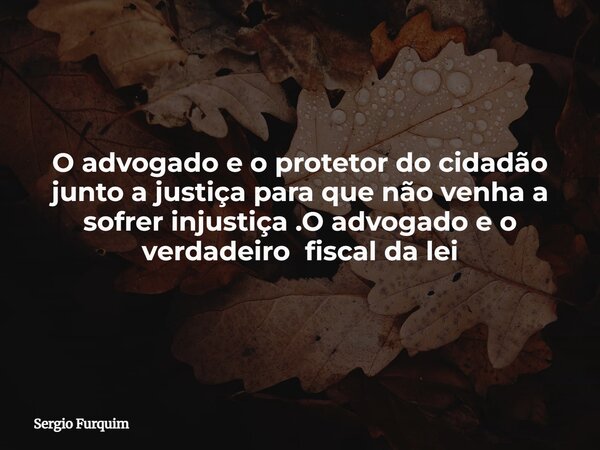 O advogado e o protetor do cidadão junto a justiça para que não venha a sofrer injustiça .O advogado e o verdadeiro fiscal da lei... Frase de Sergio Furquim.