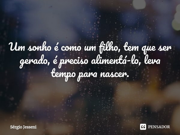 ⁠Um sonho é como um filho, tem que ser gerado, é preciso alimentá-lo, leva tempo para nascer.... Frase de Sérgio Jesseni.