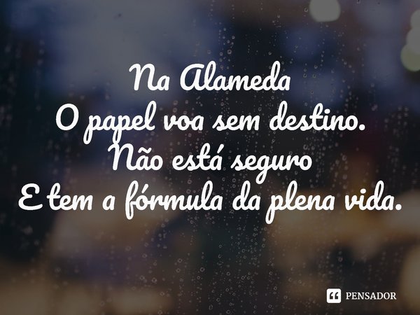 ⁠Na Alameda
O papel voa sem destino.
Não está seguro
E tem a fórmula da plena vida.... Frase de Sérgio Magalhães.