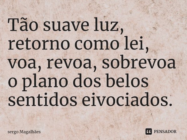 Tão suave luz, retorno como lei, voa, revoa, sobrevoa o plano dos belos sentidos evocados.... Frase de Sérgio Magalhães.