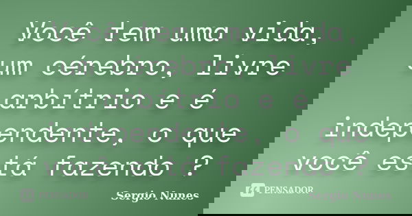 Você tem uma vida, um cérebro, livre arbítrio e é independente, o que você está fazendo ?... Frase de Sergio Nunes.