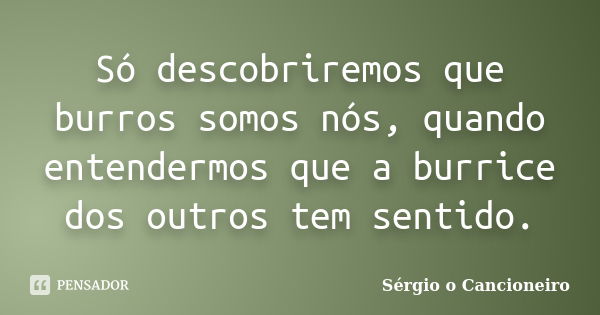 Só descobriremos que burros somos nós, quando entendermos que a burrice dos outros tem sentido.... Frase de Sérgio o Cancioneiro.