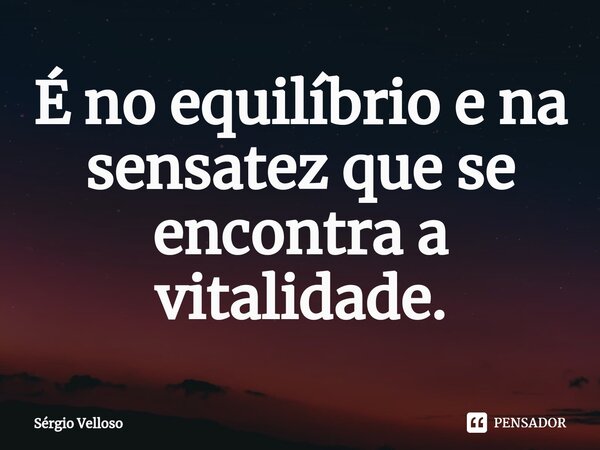 ⁠É no equilíbrio e na sensatez que se encontra a vitalidade.... Frase de Sérgio Velloso.