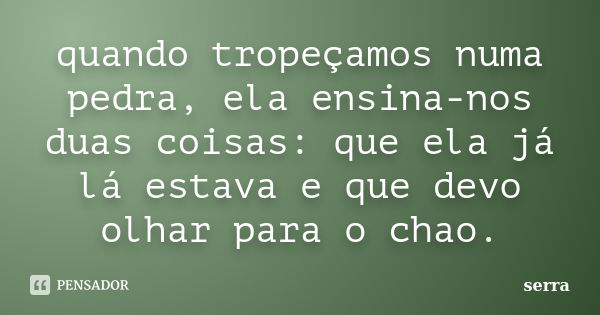 quando tropeçamos numa pedra, ela ensina-nos duas coisas: que ela já lá estava e que devo olhar para o chao.... Frase de serra.